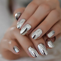 Shiny Punk Style Metallic Light Purple False Fake Nails Metal Plating Acrylic Short Reflective Mirror Press on Nail Art Tips - Divine Diva Beauty