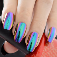 Shiny Punk Style Metallic Light Purple False Fake Nails Metal Plating Acrylic Short Reflective Mirror Press on Nail Art Tips - Divine Diva Beauty