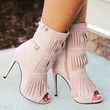 Fringe Peep Toe Buckle Strap Ankle shoe Boots 11+ - Divine Diva Beauty