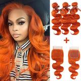 Body Wave Bundles With Closure Blonde Orange Remy Hair - Divine Diva Beauty