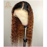 180 Density 13x4 Lace Front Human Hair Wigs 1b 30 Color Lace Front Ombre Curly Wig Glueless Preplucked Black Remy Hair - Divine Diva Beauty