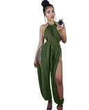 Hollow Out Jumpsuit Casual Solid Sleeveless O-Neck Belt Jumpsuit bodysuit - Divine Diva Beauty