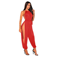 Hollow Out Jumpsuit Casual Solid Sleeveless O-Neck Belt Jumpsuit bodysuit - Divine Diva Beauty