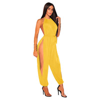 Hollow Out Jumpsuit Casual Solid Sleeveless O-Neck Belt Jumpsuit bodysuit - Divine Diva Beauty