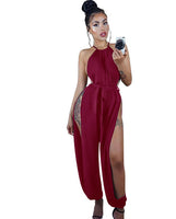 Hollow Out Jumpsuit Casual Solid Sleeveless O-Neck Belt Jumpsuit bodysuit - Divine Diva Beauty