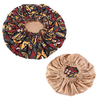 African Print Satin Bonnet With Long Ribbon Wrap Double Layer Headwrap Ankara Pattern Women Hair Cover Large Size Hair Wrap Cap - Divine Diva Beauty