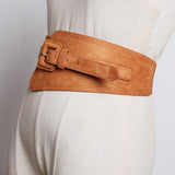 Pu Leather Elastic Camel Long Elastic Wide Belt - Divine Diva Beauty