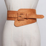 Pu Leather Elastic Camel Long Elastic Wide Belt - Divine Diva Beauty