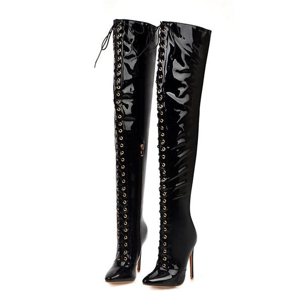 Over The Knee Lace-up Thigh High Boots  11+ - Divine Diva Beauty