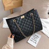 Black Big Tote Bags for Women Chain Crossbody Bag Diamond Lattice Shoulder Bag Female Large Leather Plaid Shopper Handbags purse - Divine Diva Beauty