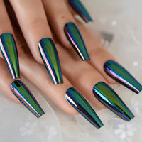 Shiny Punk Style Metallic Light Purple False Fake Nails Metal Plating Acrylic Short Reflective Mirror Press on Nail Art Tips - Divine Diva Beauty