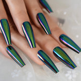 Shiny Punk Style Metallic Light Purple False Fake Nails Metal Plating Acrylic Short Reflective Mirror Press on Nail Art Tips - Divine Diva Beauty