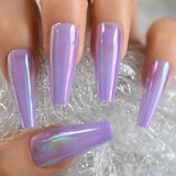 Shiny Punk Style Metallic Light Purple False Fake Nails Metal Plating Acrylic Short Reflective Mirror Press on Nail Art Tips - Divine Diva Beauty