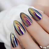 Shiny Punk Style Metallic Light Purple False Fake Nails Metal Plating Acrylic Short Reflective Mirror Press on Nail Art Tips - Divine Diva Beauty