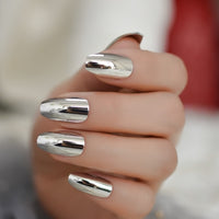 Shiny Punk Style Metallic Light Purple False Fake Nails Metal Plating Acrylic Short Reflective Mirror Press on Nail Art Tips - Divine Diva Beauty