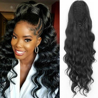 Long Black Drawstring Wavy Ponytail Hair Synthetic Ponytail - Divine Diva Beauty