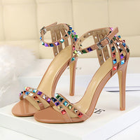 Rivets Studded Stiletto Gladiator Pumps shoes - Divine Diva Beauty