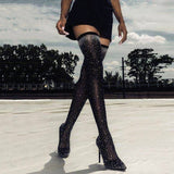 Over The Knee High Thigh Sock Boots Crystal Diamond shoes - Divine Diva Beauty