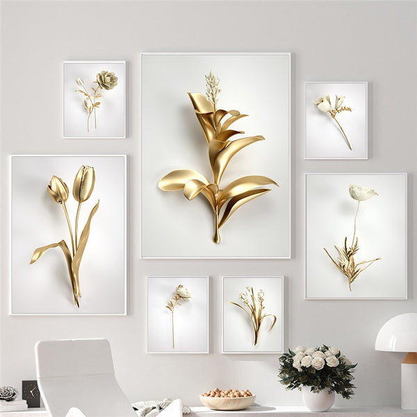 Abstract Golden Flower Home Decor Luxury Picture Canvas Painting Wall Art Posters and Prints for Nordic Living Room Art Design - Divine Diva Beauty