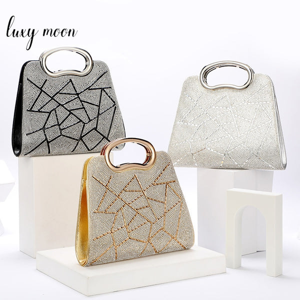 Evening Clutch Bag Purses and Handbags for Women Luxury Designer Irregular Crystal Rhinestone PU Leather Shoulder Bag - Divine Diva Beauty