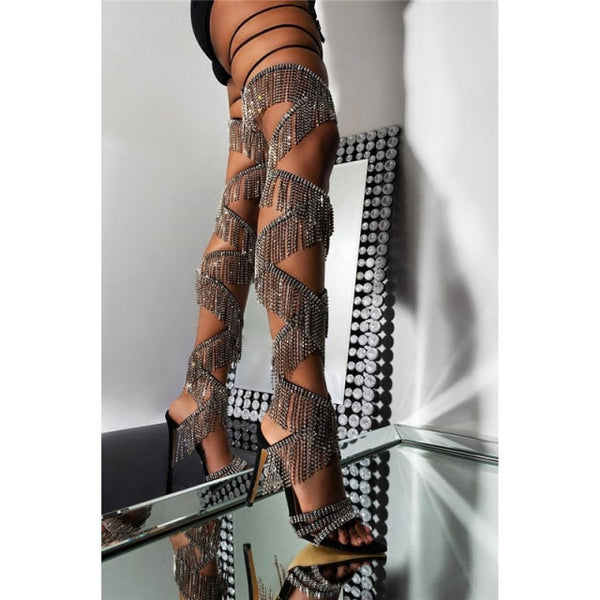 Diamond Lace Up Thigh High Boots 11+ - Divine Diva Beauty