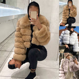 outerwear Jacket Winter Thick Plush Mink Turn Down Collar Long Sleeve Zipper Faux Fur Slim Short Jacket Coat - Divine Diva Beauty
