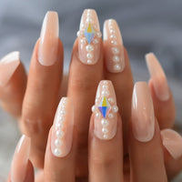 Trapezoid French Nail Crystal AB Shine Decorative False Nails Long Ballerina Rhinestones Press On Fingernail - Divine Diva Beauty