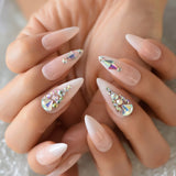 Trapezoid French Nail Crystal AB Shine Decorative False Nails Long Ballerina Rhinestones Press On Fingernail - Divine Diva Beauty