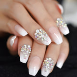 Trapezoid French Nail Crystal AB Shine Decorative False Nails Long Ballerina Rhinestones Press On Fingernail - Divine Diva Beauty