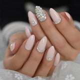 Trapezoid French Nail Crystal AB Shine Decorative False Nails Long Ballerina Rhinestones Press On Fingernail - Divine Diva Beauty