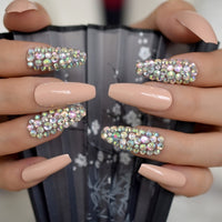 Trapezoid French Nail Crystal AB Shine Decorative False Nails Long Ballerina Rhinestones Press On Fingernail - Divine Diva Beauty