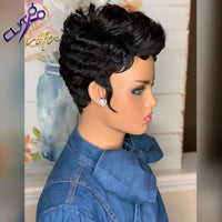 Short Curly Bob Pixie Cut Full Machine Made Non Lace Human Hair Wigs Remy Brazilian Hair - Divine Diva Beauty