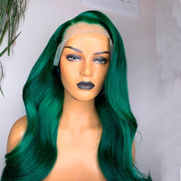 Green HighlightsColored Green Lace Front Human Hair Wig 180Density  Brazilian Remy Wavy Lace Frontal Wigs For Women - Divine Diva Beauty