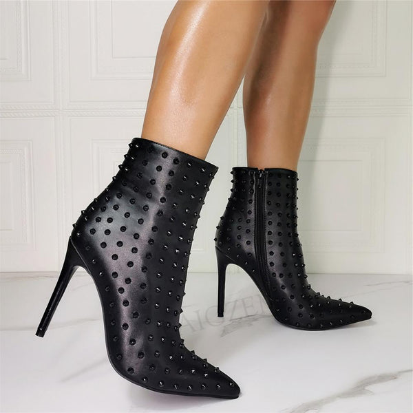 Studded Women Ankle Boots High Heels Short Boot 11+ - Divine Diva Beauty