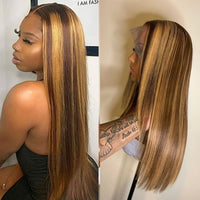 30 Inch Highlight Colored Lace Front Wigs Straight Human Hair Wigs Pre Plucked Ombre Honey Blonde Lace Frontal Wig - Divine Diva Beauty