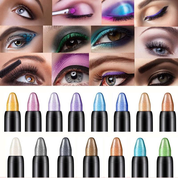 15 Color Highlighter Eyeshadow Pencil Waterproof Glitter Matte Nude Eye Shadow Makeup Pigment Cosmetics White Eyeliner Pen - Divine Diva Beauty