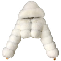 outerwear Winter Faux Fur Cropped Coat Fluffy Zip Hooded Warm Short Jacket - Divine Diva Beauty