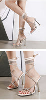 Cross-Tied Sandals Peep Toe Thin High Heel Bling shoe - Divine Diva Beauty