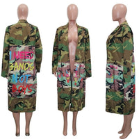Letter Print Trench Women Camouflage Coat outerwear - Divine Diva Beauty