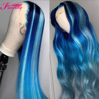 Highlight Blue part Lace Human Hair Wigs With Pre Plucked Baby Hair Brazilian Straight Lace Wig Remy Wig - Divine Diva Beauty