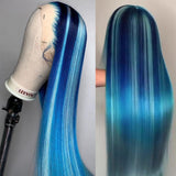 Highlight Blue part Lace Human Hair Wigs With Pre Plucked Baby Hair Brazilian Straight Lace Wig Remy Wig - Divine Diva Beauty