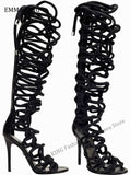 Gladiator Rope Sandals Boots Women Roman Open Toe Cross-tied Knee High Boots - Divine Diva Beauty