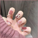 24 Pcs Nude Color nail tips Women Wearable  Fake press on Nails with Diamond Short Round Full Cover artificial nails with Glue - Divine Diva Beauty