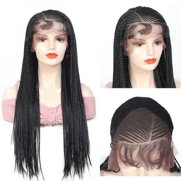 13x6 Lace Frontal Braided Wig Lace Front Wig with Baby Hair 28 Inches Box Braids Synthetic Wig - Divine Diva Beauty