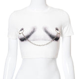 Chain Print Short Sleeve Baddie Cropped Tops shirt - Divine Diva Beauty