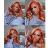 613 Ombre highlight Orange Lace Front Wigs Short Bob Wig Pre-Plucked Wave Bob Human Hair - Divine Diva Beauty