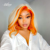 613 Ombre highlight Orange Lace Front Wigs Short Bob Wig Pre-Plucked Wave Bob Human Hair - Divine Diva Beauty