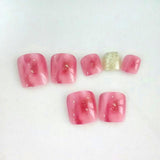 24Pcs Gold Foil Design False Toe Nails Gradient Wine Red Marble - Divine Diva Beauty