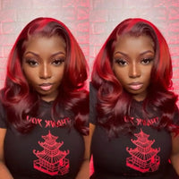 Lace Front Human Hair 99j Ombre highlight Red Burgundy 180% Brazilian Remy Wig preplucked - Divine Diva Beauty