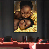 Golden African Children Oil Painting on Canvas Posters and Prints Scandinavian Wall Art Picture for Living Room Home Decoration - Divine Diva Beauty